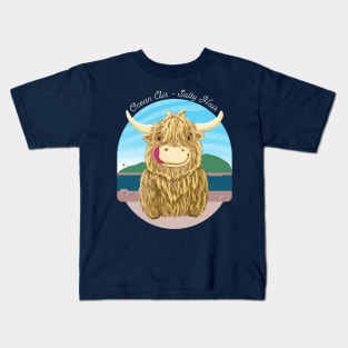 Scottish Highland Cow Ocean Air, Salty Hair Kids T-Shirt